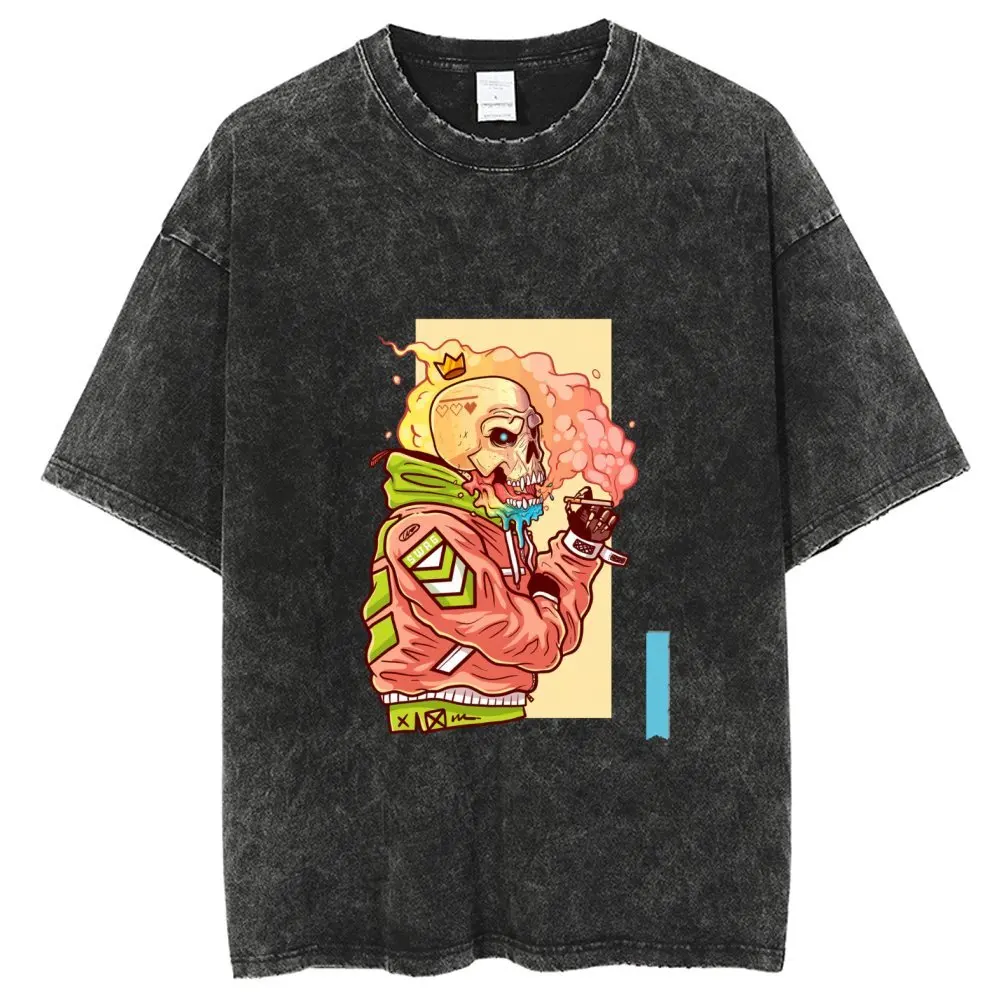 

Винтажные Промытые футболки Y2k для мужчин, мужская футболка с графическим рисунком черепа, хлопковая уличная одежда унисекс, футболки большого размера с коротким рукавом в стиле Харадзюку