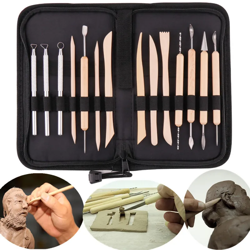 

14Pcs Wooden Metal Pottery Clay Tools With Case Molding Sculpture Sculpting Clay Tool Kit