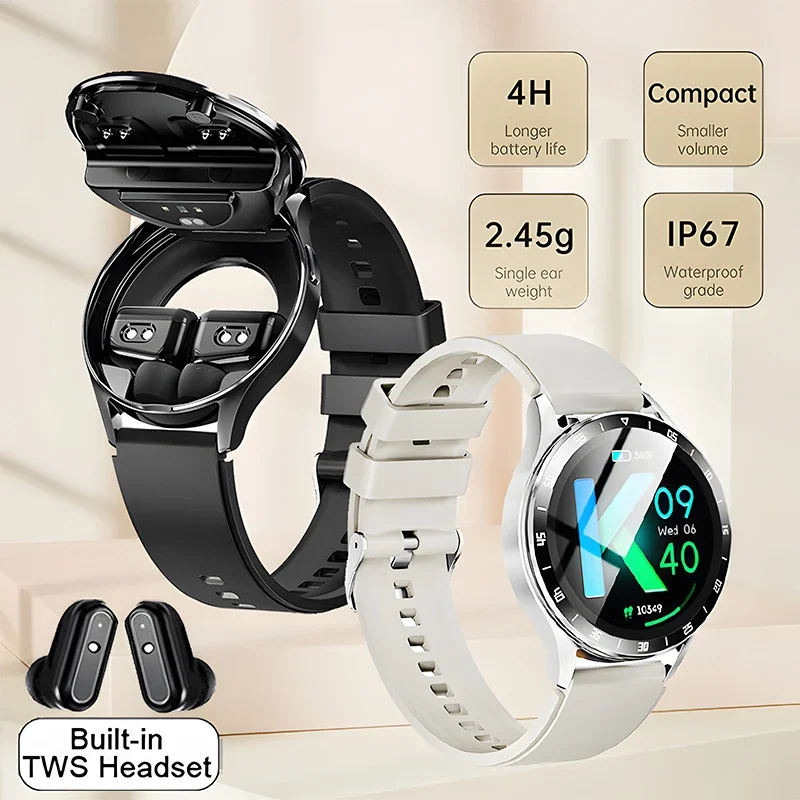 

Новинка 2024, беспроводные Bluetooth-наушники 2 в 1, умные часы для мужчин, измерение артериального давления, пульсометр, спортивные умные часы для женщин