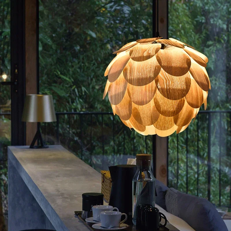 

Original Pineapple Chandelier Wood Veneer Chandelier Hotel Bar Engineering Restaurant Bedroom Living Room Light Home Decor