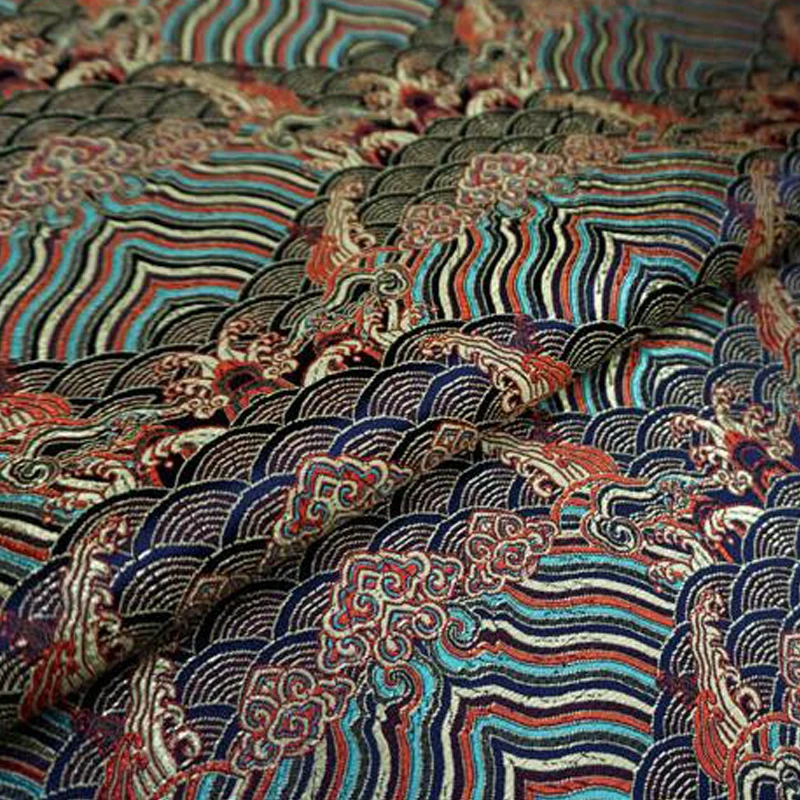 

1/2Meter Retro Chinese Style Satin Brocade Fabric Luxury Peacock Embroidery Fabric DIY Cheongsam Kimono Apparel Material Elegant