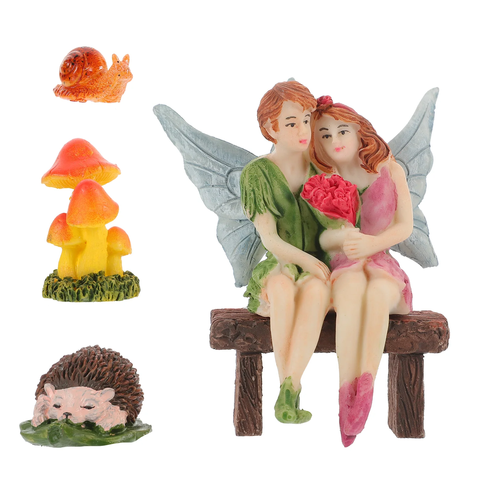 

1 Set of Cartoon Fairy Ornament Desktop Small Mushroom Statue Delicate Resin Hedgehog Decor