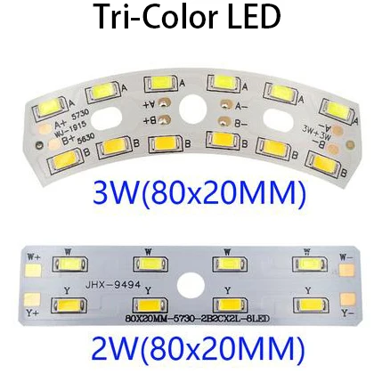 

2W 3W 5730 80*20mm Arc Rectangle Change Three Tri-Color Alternating Light Warm Yellow White SMD LED Base Bulb Lamp Bead Emitter