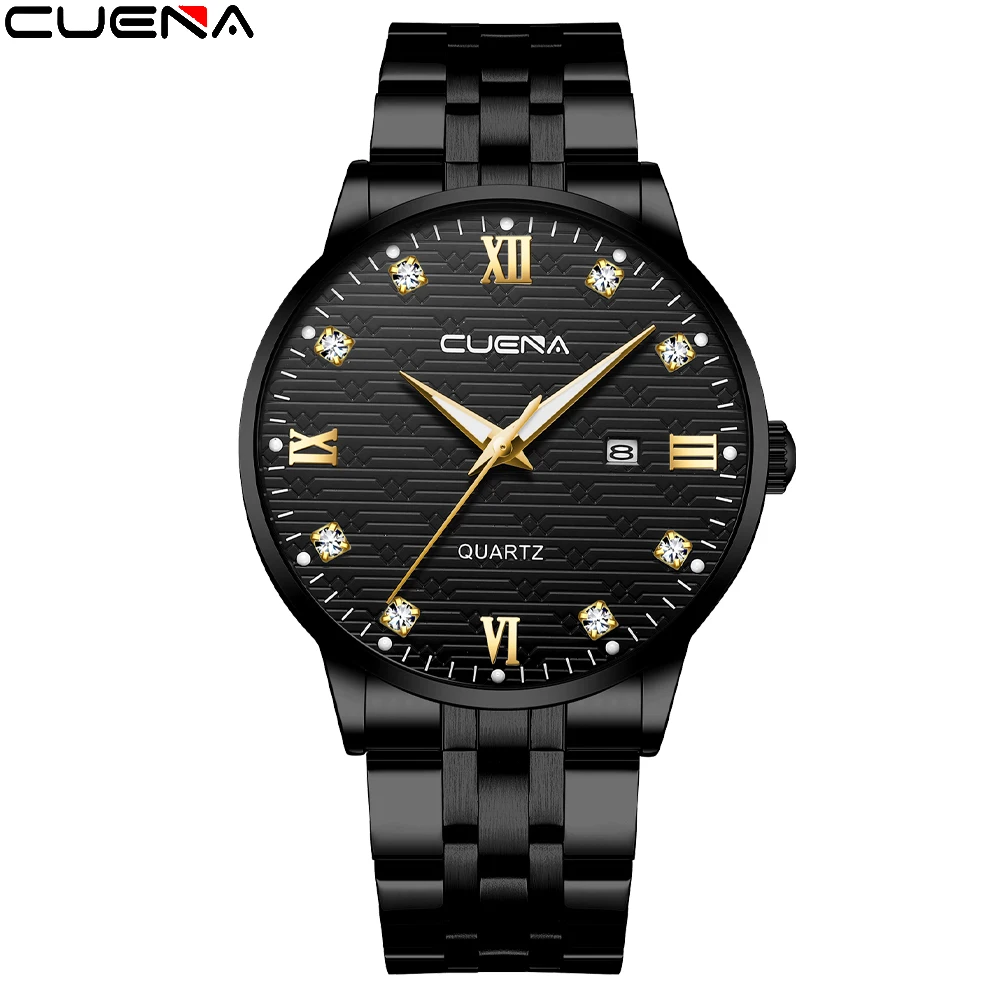 

CUENA 2022 New Men's Luxury Fashion Date Quartz Clock Analog Chronograph Sports Waterproof Stainless Steel Watch Luminous Watch