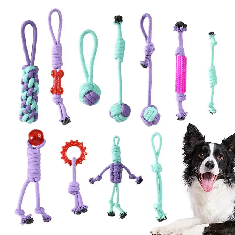 

Dog Rope Toy 11PCS Cute Teething Chew Toys Knot Cats Dogs To Relieve Boredom Teeth Grinding & Cleaning Cotton Rope Pet supplies