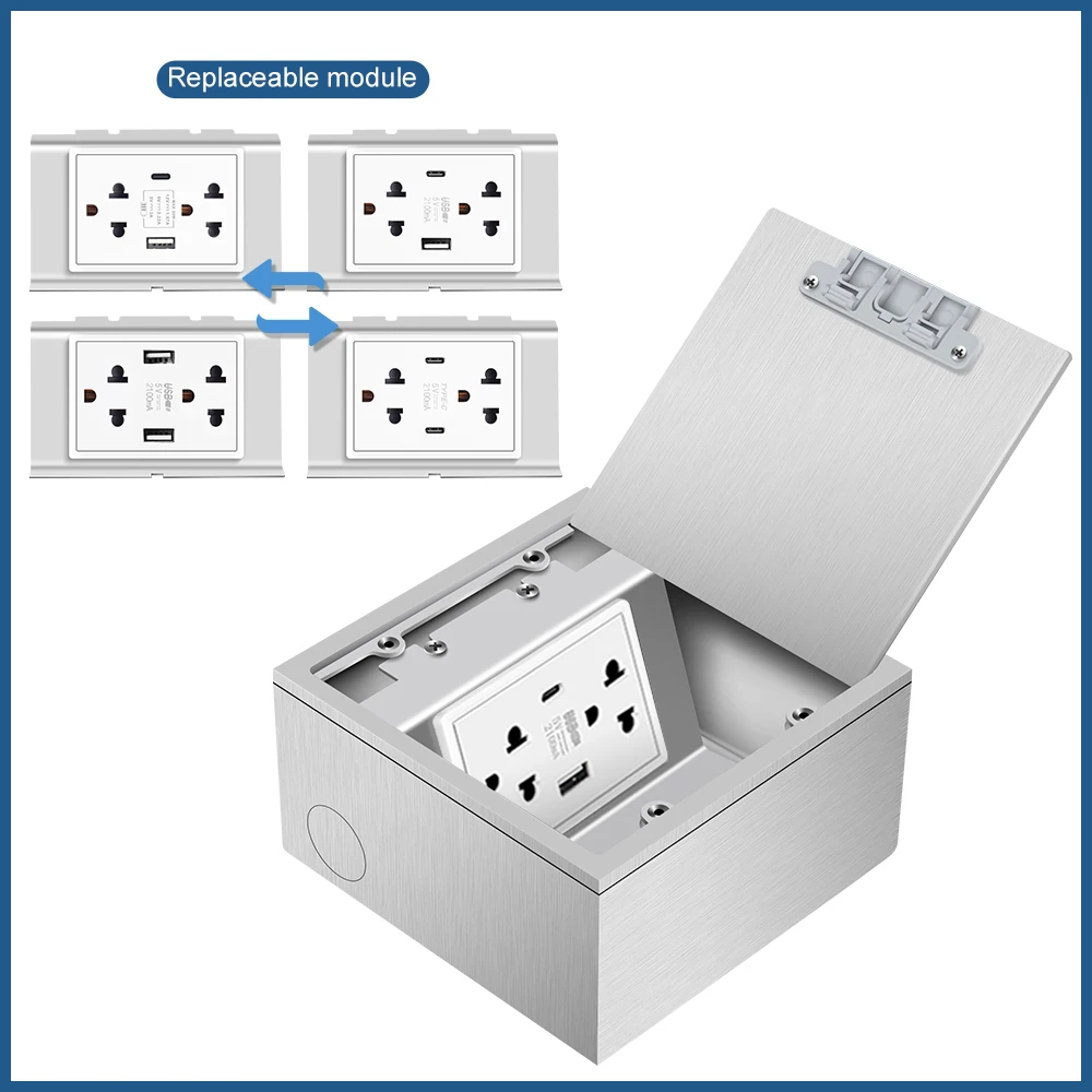 VISWE Dual Thailand socket Flat Floor Box Invisible Socket, with usb type-c 20W,130*130mm Stainless Steel Box with hidden handle
VISWE Dual Thailand socket Flat Floor Box Invisible Socket, with usb type-c 20W,130*130mm Stainless Steel Box with hidden handle