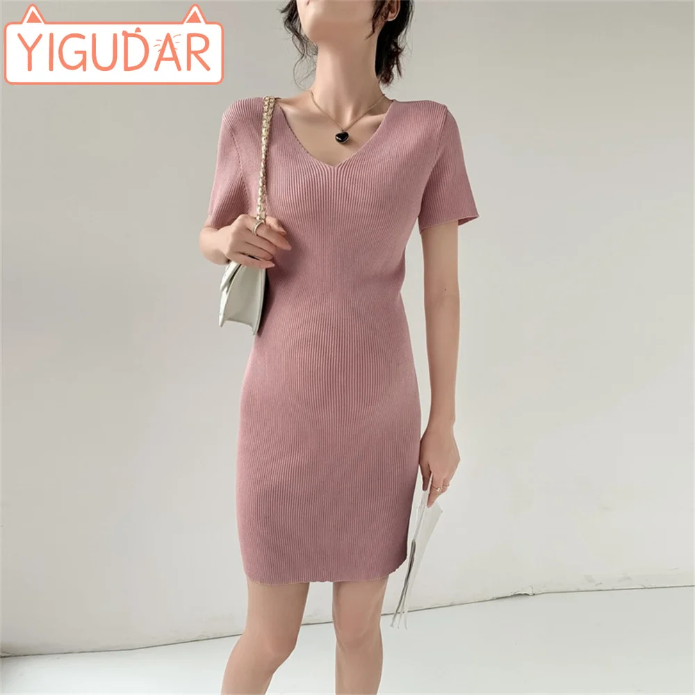 

Pregnant women's clothing 2024 summer new fashionable V-neck slim fit knit women dress elastic high-end maternity clothes dress