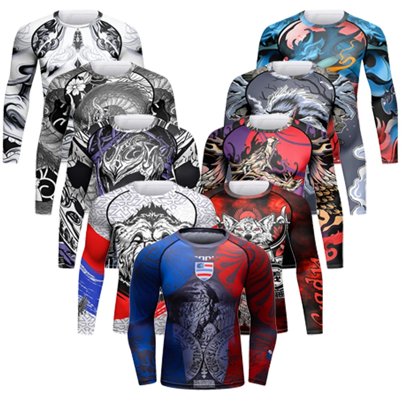 Mma Rashguard T-shirt pria Muay Thai jersey tinju terkompresi Gi olahraga Anti Shrink pria kemeja sublimasi lengan panjang TEE
Mma Rashguard T-shirt pria Muay Thai jersey tinju terkompresi Gi olahraga Anti Shrink pria kemeja sublimasi lengan panjang TEE