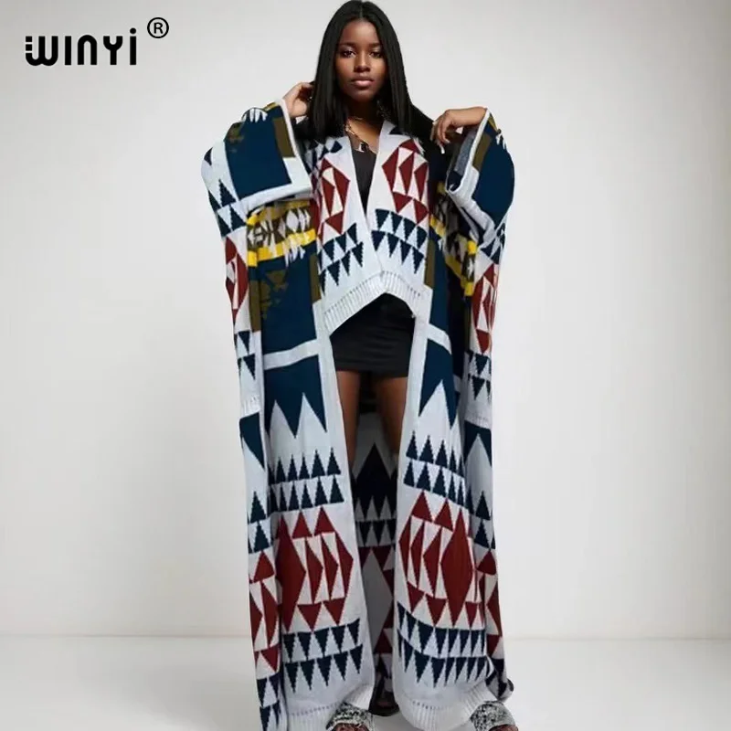 

WINYI 2023 NEW woman Winter Knitted cardigan MAXI Christmas Fashion hipster party dress Thick Warm Female jacket ABAYA long coat