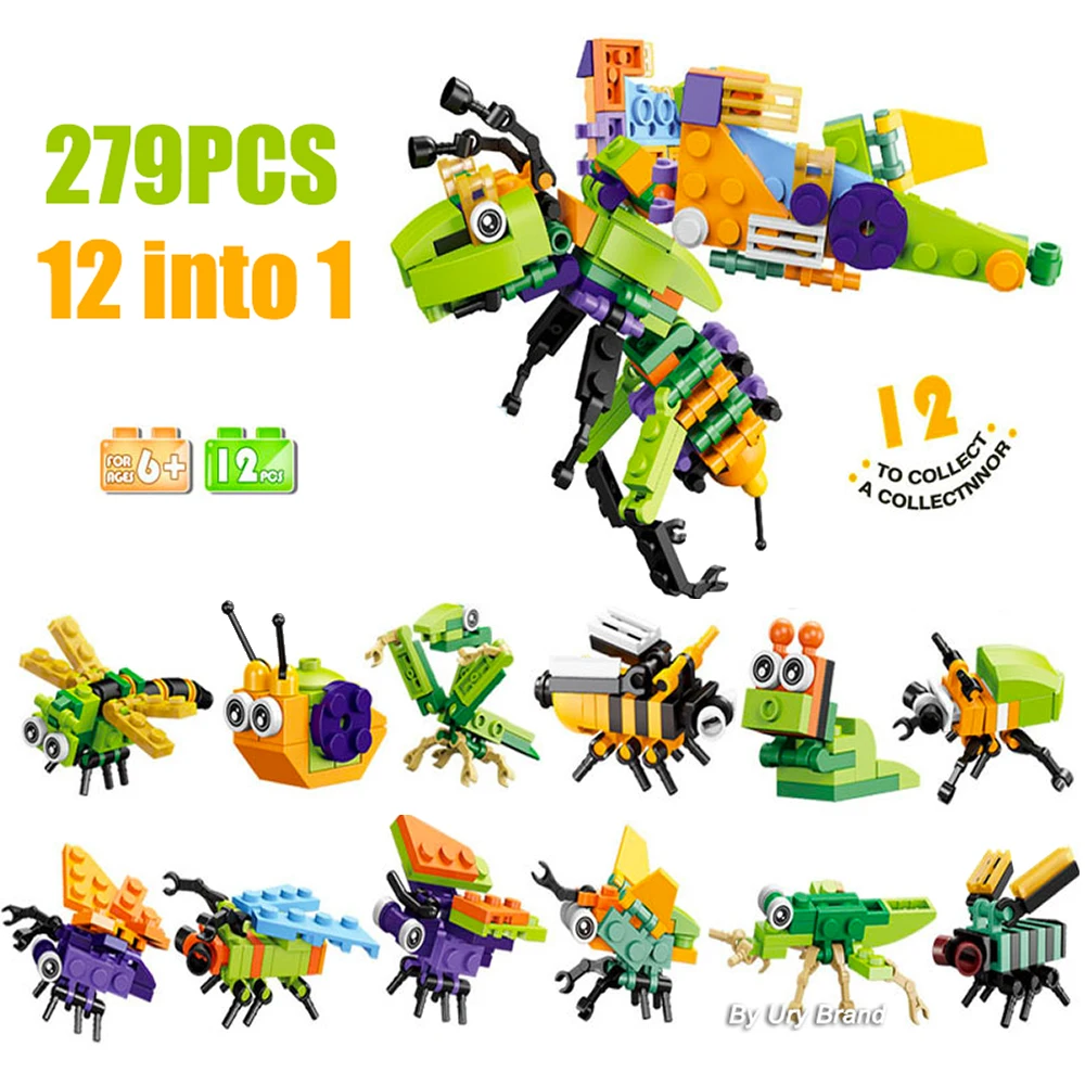 

12in1 279PCS Classical MOC Insects Animal Figures Mech Transformation Set Building Blocks Toys Educational for Kids Gifts