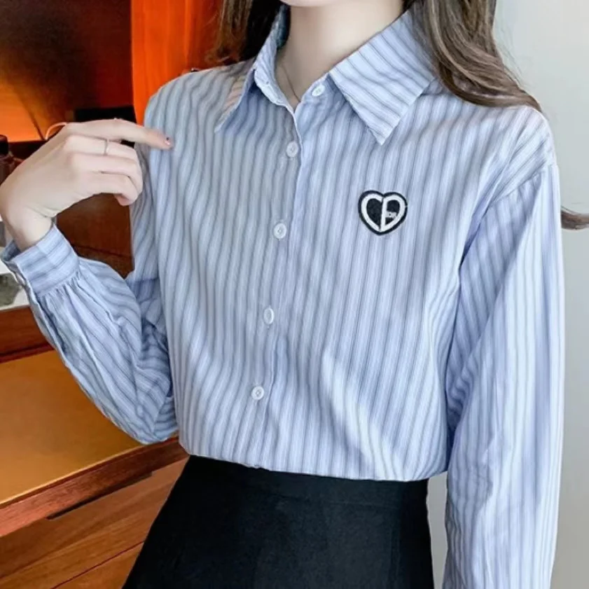 Women's Cotton Stripe Embroidery Shirt Autumn 2023 New Fashion Casual Long Sleeve Striped Blouse Office Lady Work Wear Top Blusa
Women's Cotton Stripe Embroidery Shirt Autumn 2023 New Fashion Casual Long Sleeve Striped Blouse Office Lady Work Wear Top Blusa