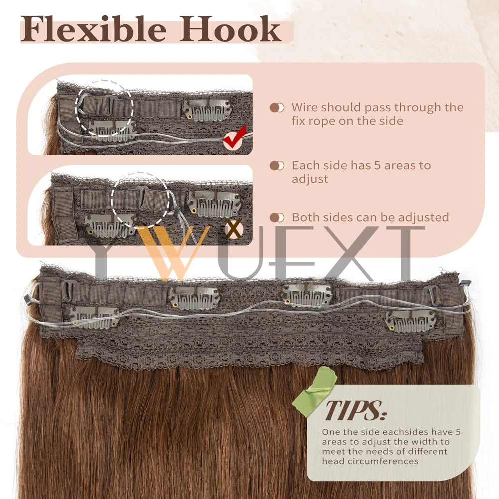 Brown Clip In One Piece Human Hair Extensions with Adjustable Fish Wire 12-24 inches Halo Hair Extensions Flip ins 60-100g 3 S337355eead3b4e409c3d42e1dcc546acK