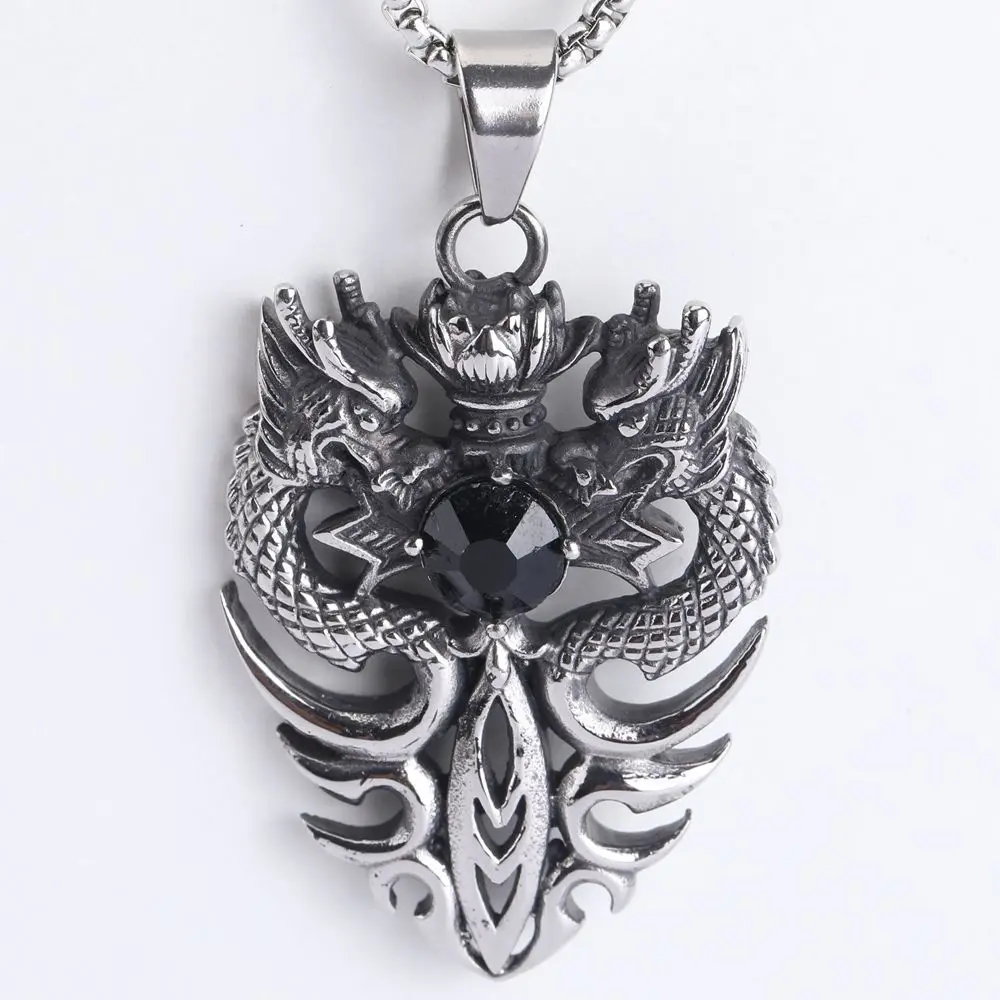 European and American Personalized Punk Vintage Double Dragon Grab Gem Stainless Steel Pendant Necklace 
European and American Personalized Punk Vintage Double Dragon Grab Gem Stainless Steel Pendant Necklace