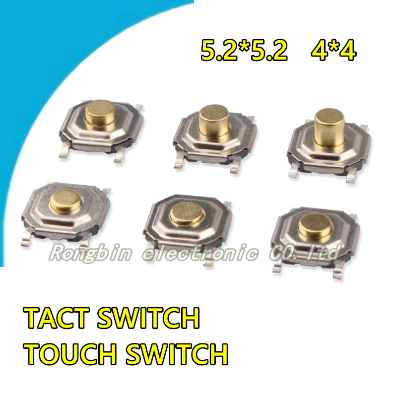 

100PCS TACT SWITCH 5.2*5.2 4*4 TOUCH SWITCH SMD COPPER BUTTON PUSH SWITCH Height 0.8MM 1.5MM 1.7MM 2MM 2.5MM 3MM 3.5MM 4MM 4.3MM