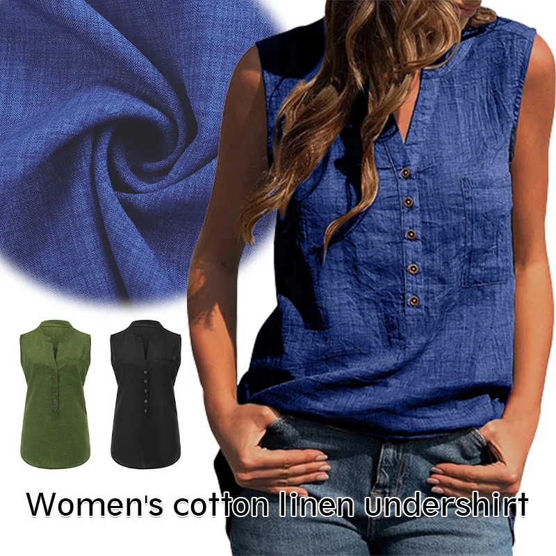 

Women Casual Camisole Literary Retro Cotton Linen Vests Lady Summer Bottoming Sling Vest V Neck Sleeveless Tank Tops