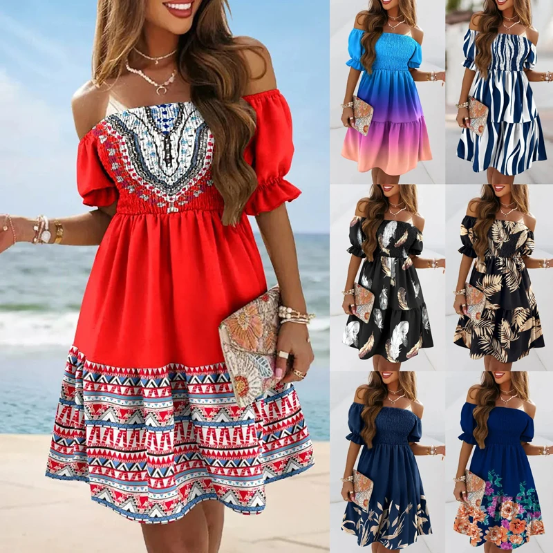 Women Summer Short Sleeve Loose Bohemian Print Off Shoulder Pleated Mini Dress Party Dresses Sexy
Women Summer Short Sleeve Loose Bohemian Print Off Shoulder Pleated Mini Dress Party Dresses Sexy