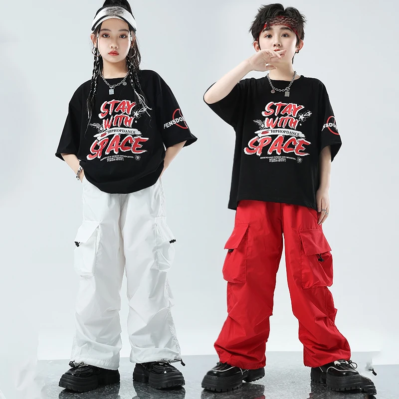 

2024 Ballroom Hip Hop Dance Costumes For Girls Black Shirts Cargo Pants Suit Boys Jazz Performance Dance Stage Clothes DQS15965