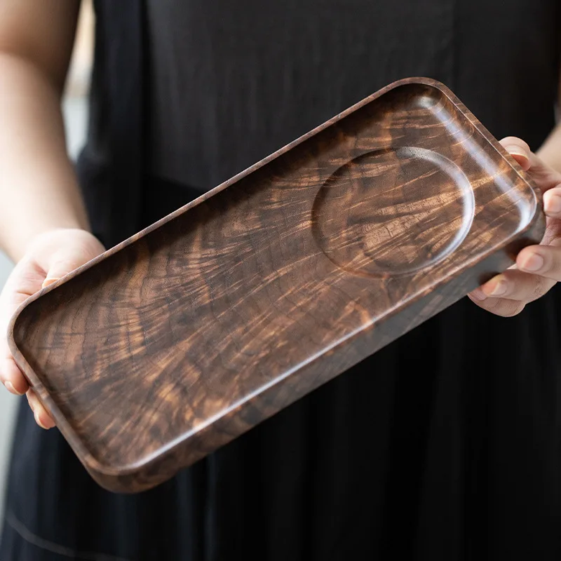 

Black walnut tray simple home hotel restaurant solid wood water ripple tea tray wooden long Japanese dry bubble tray