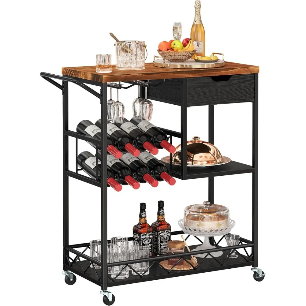 

Solid Wood Bar Carts for The Home Wine Rack Mobile Wine Serving Bar Cart on Wheels Freight free