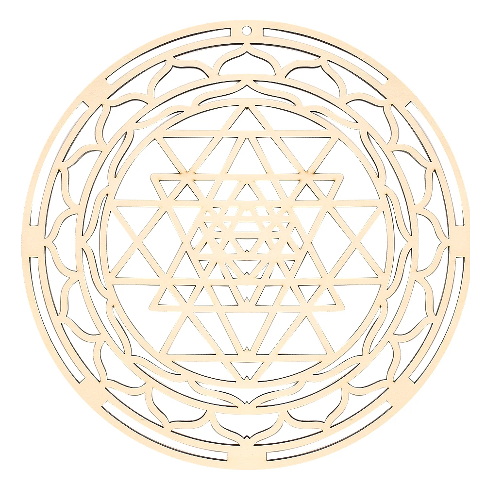 

12Inch Wood Wall Hanging Hollow Carve Indian Sri Yantra Flower Mat for Meditation Decor Cosmic Energy Symbol Yoga Pendant Praana