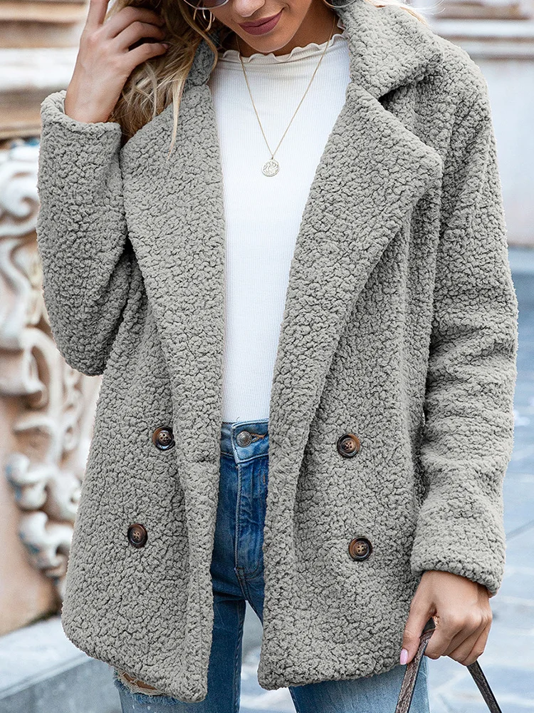 

Пальто из овечьей шерсти для женщин, зимняя повседневная женская куртка оверсайз из искусственного меха с лацканами в стиле ретро, теплая пушистая Меховая куртка, женская верхняя одежда