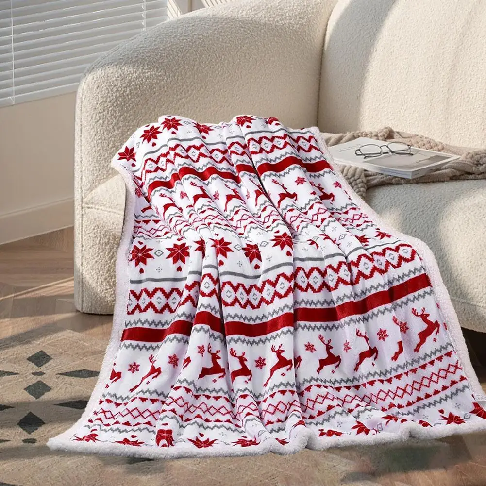 

Fluffy Christmas Blanket Winter Warmth Blanket Soft Cozy Christmas Blankets Santa Claus Elk Pattern Sofa for Couch for Adults