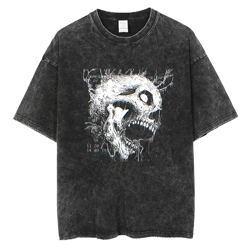 

Gothic Graphic T Shirt Retro Skull Print Horror Grunge Streetwear Cotton Vintage Men Women Oversized Black Short Sleeve Tees