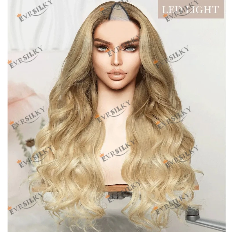 

Ash Brown Roots Ombre Human Hair Light Blonde 1x4 Adjustable V Part Wigs for Black Women Glueless 26Inch Body Wave Remy Wigs