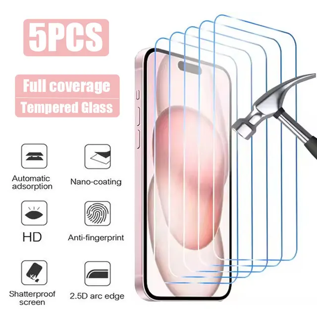 Protecteur d'Écran en Verre pour iPhone, 5 Pièces, pour Modèles 11, 12, 13, 14, 15, 16 Pro Max, 13 Mini, Xr, Xs Max, 7, 8 Plus, SE, 2020 1