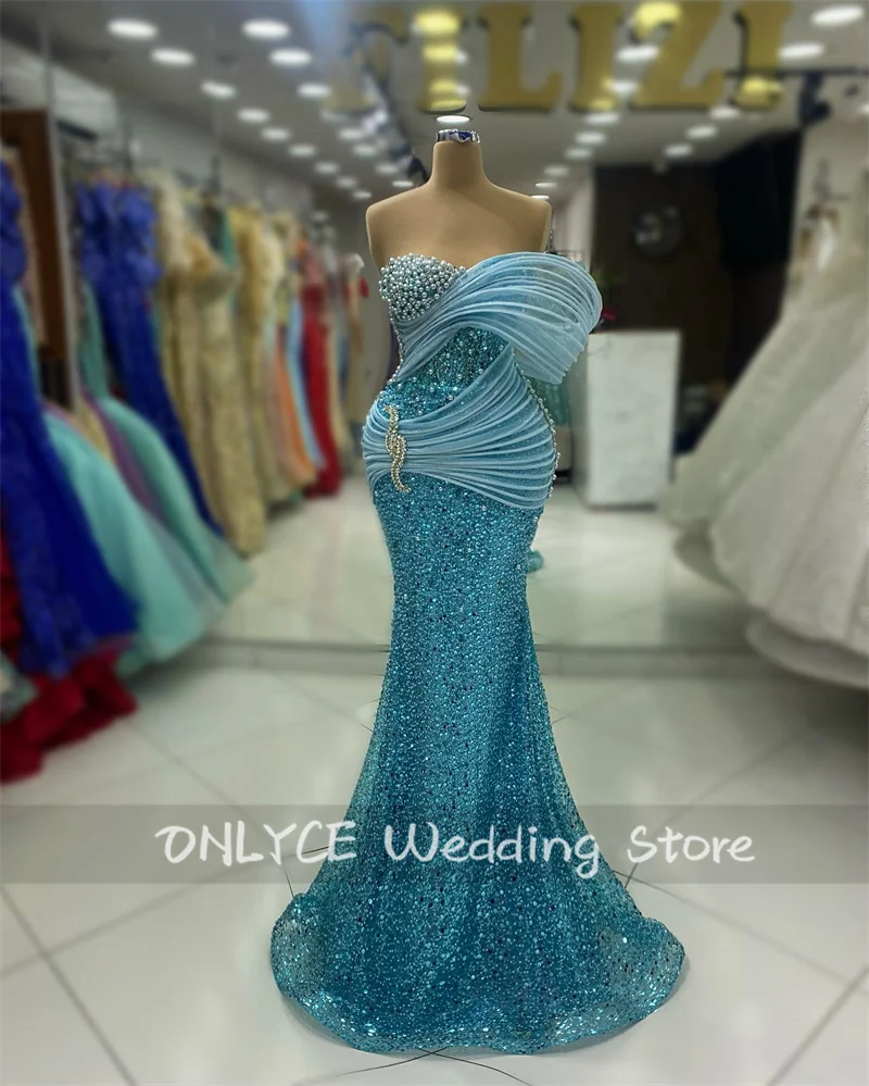 Luxury Blue Mermaid Evening Dress Off Shoulder Beading Crystals Pearls Diamonds Wedding Reception Dress Formal Prom Robes
Luxury Blue Mermaid Evening Dress Off Shoulder Beading Crystals Pearls Diamonds Wedding Reception Dress Formal Prom Robes