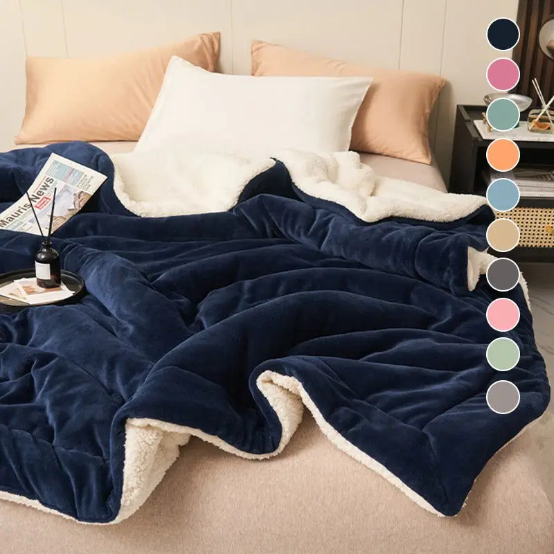 

Warm Plush Blanket Double Layer Thickened Lamb Plush Office Nap Plush Fleece Plaids Bed Sofa Warm Blanket Bedspread Comforter