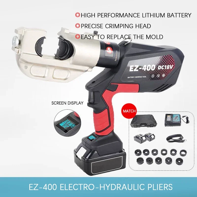 Rechargeable hydraulic pliers digital display type EZ-400 continuous crimping copper and aluminum wire nose hydraulic tool
Rechargeable hydraulic pliers digital display type EZ-400 continuous crimping copper and aluminum wire nose hydraulic tool