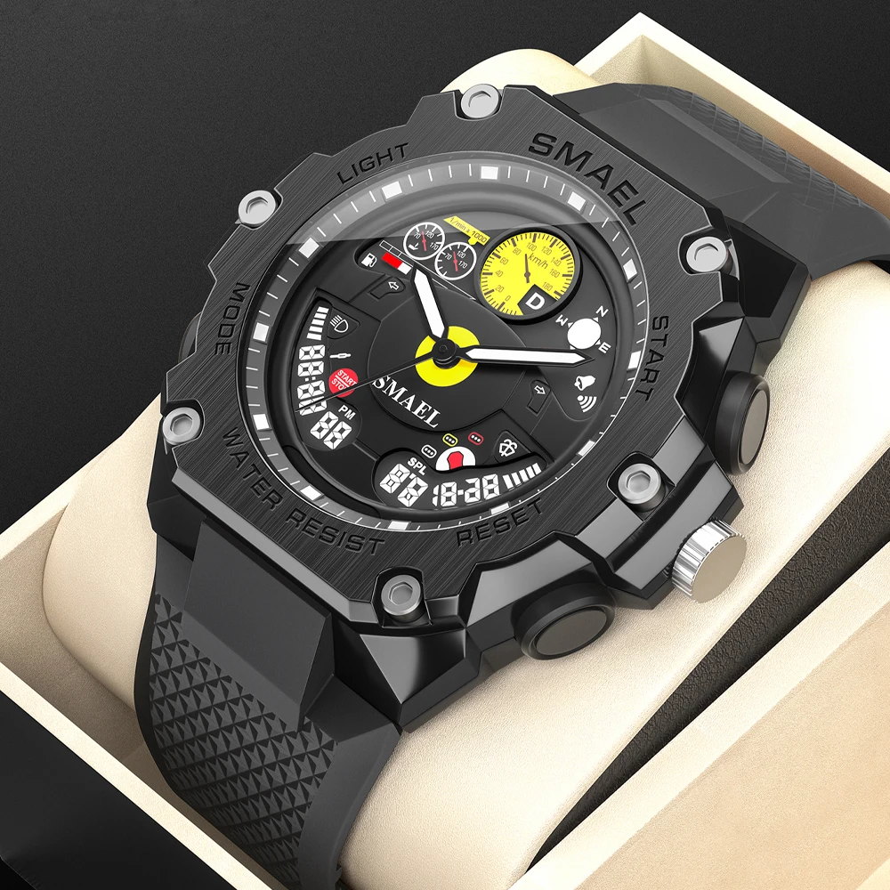 

SMAEL Mens Watch Sport Chronograph Waterproof Quartz Big Clock Analog Digital Wristwatches Men Watches Silicone Strap