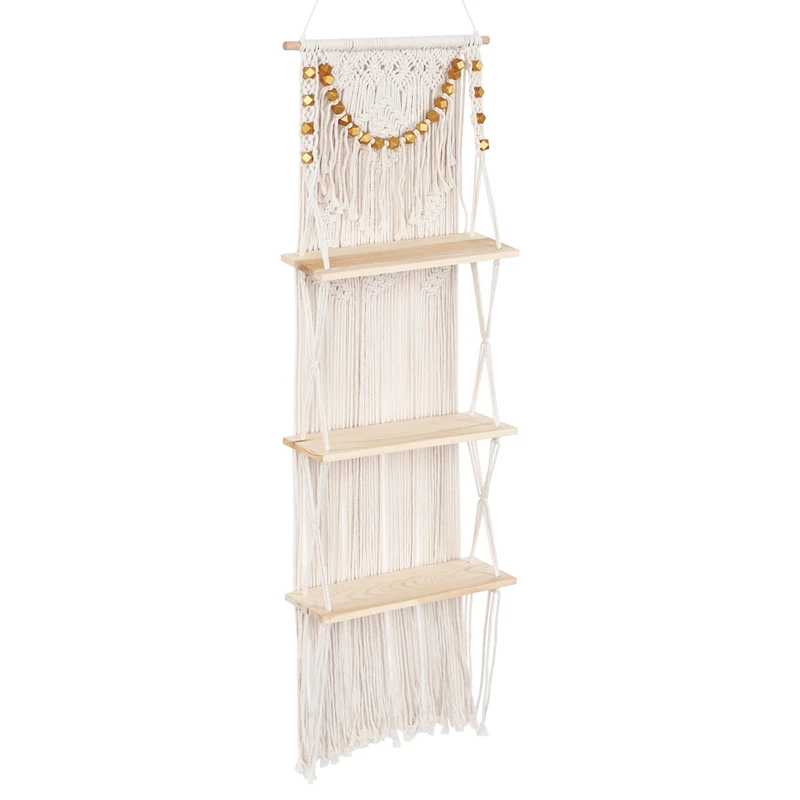 Macrame Wall Hanging 3-Tier Floating Wall Shelves For Bedroom, Bathroom, Nursery, Boho Wall Decor Shelves For Plant Pot
Macrame Wall Hanging 3-Tier Floating Wall Shelves For Bedroom, Bathroom, Nursery, Boho Wall Decor Shelves For Plant Pot