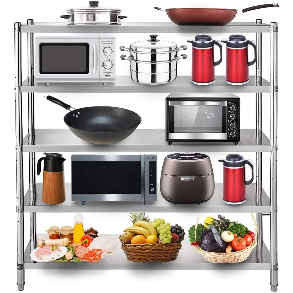 

VBENLEM Stainless Steel Shelves 48x18.5 Inch 5 Tier Adjustable Shelf Storage Unit Stainless Steel Rack Shelving Heavy Duty