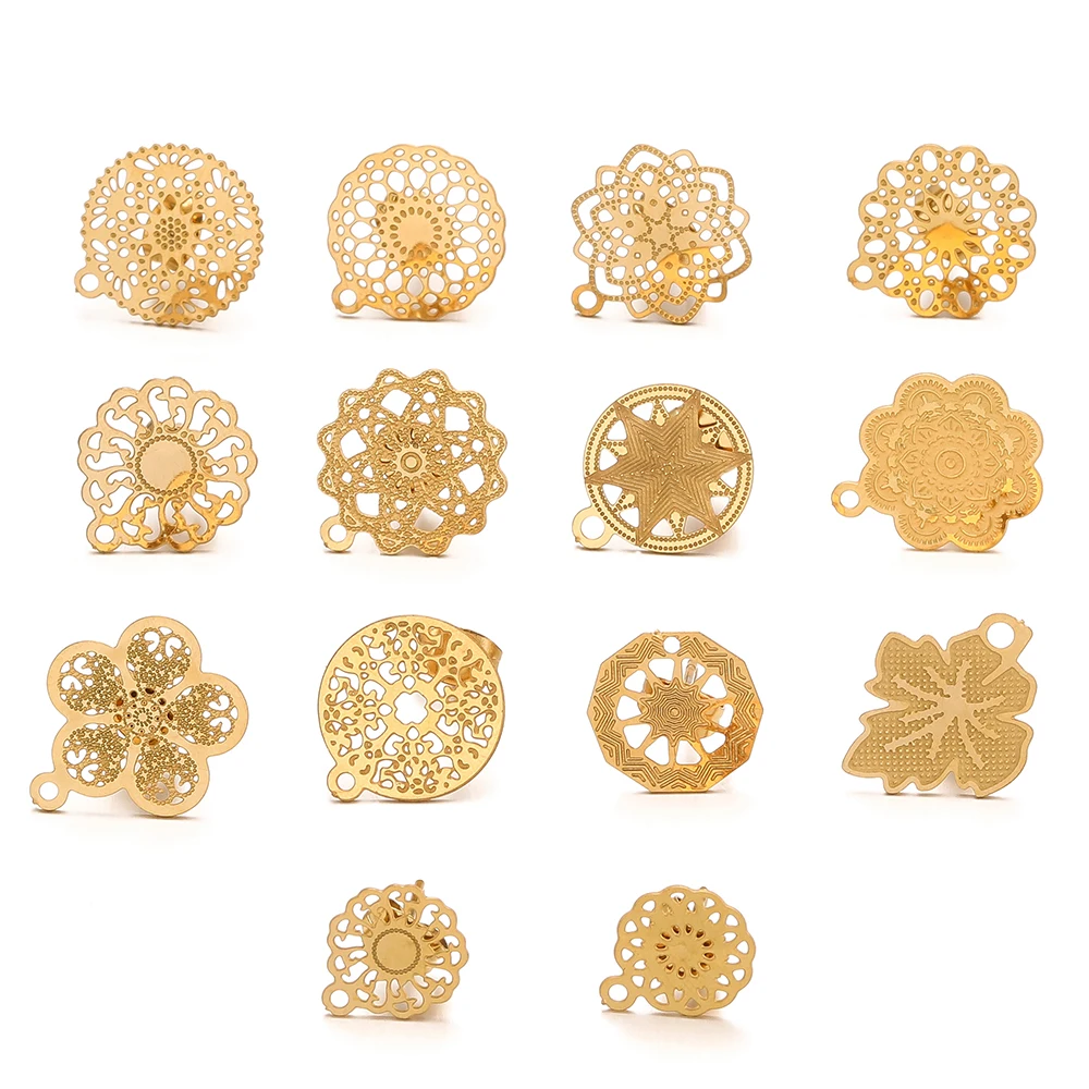 

10Pcs Stainless Steel PVD Gold Hollow Flower Studs Earrings for DIY Jewelry Making Findings Drop Earrings Dangle Charms Supplies