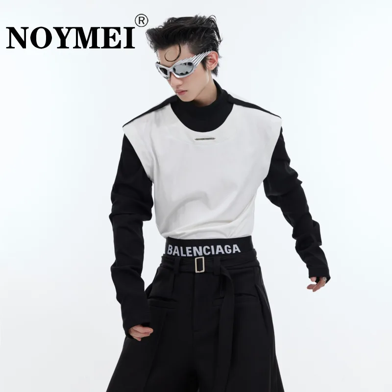 

NOYMEI 2024 Spring New Top Niche Deconstructed Fake Two-piece Design Slim Patchwork Contrast Color Long Sleeved T-shirt WA3851