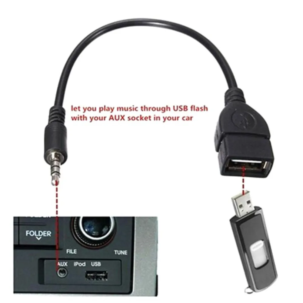 

1pc 3.5mm Male Audio AUX Jack To USB 2.0 Type A Female OTG Converter Adapter Cable Wire Cord Stereo Audio Plug Auto Part