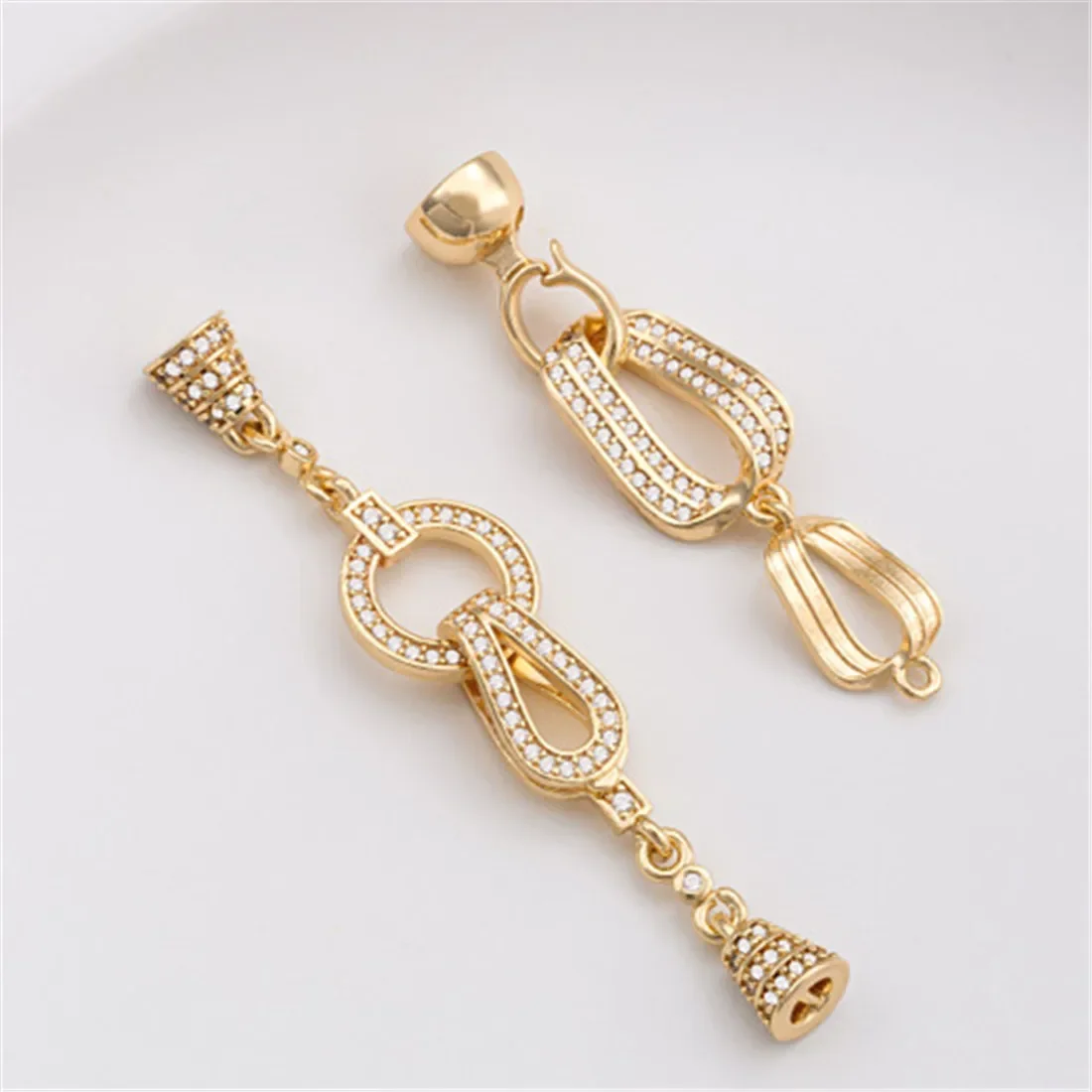 

14K Gold Inlaid Zirconium Long Clause Jewelry Buckle Handcrafted Pearl Necklace Chain Connection Closure Buckle Accessories