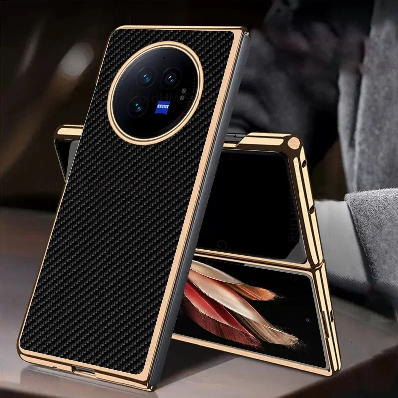 

6D Plating Carbon Fiber Phone Case For vivo X Fold3 Pro Shockproof Electroplated Flip Cover Fundas For VIVO X Fold 3 Pro Fold 2