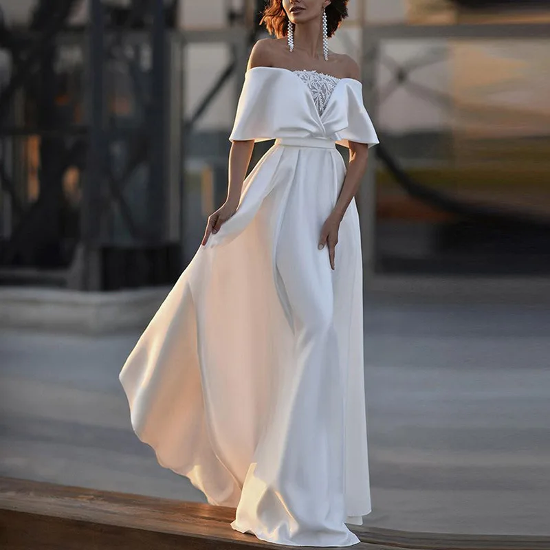 Simple Design White Boat Neck Pleats Silk Satin A-line Wedding Dress Backless Long Party Dresses For Women 2023 Bride
Simple Design White Boat Neck Pleats Silk Satin A-line Wedding Dress Backless Long Party Dresses For Women 2023 Bride