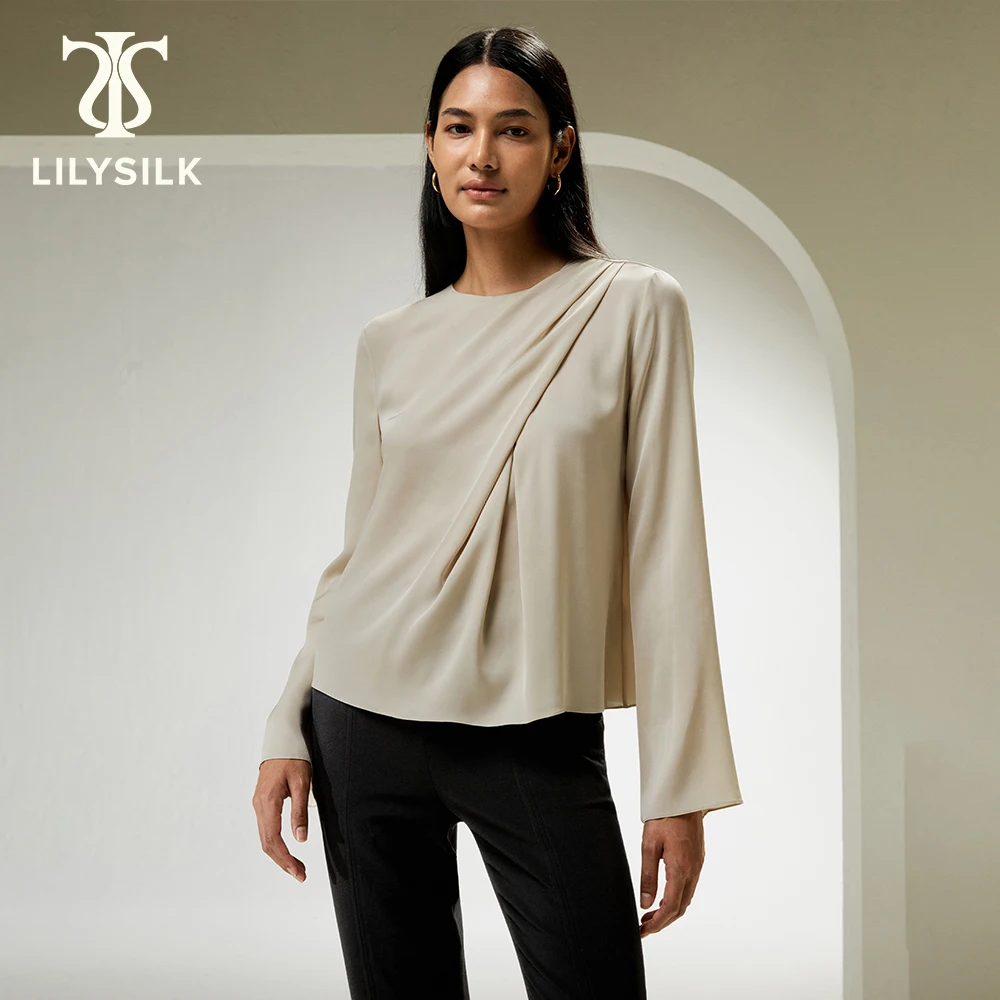 

LILYSILK Silk Blouse for Women 2023 Fall New One Shoulder Asymmetrical Flounce Button Back Luxury Clothing Free Shipping