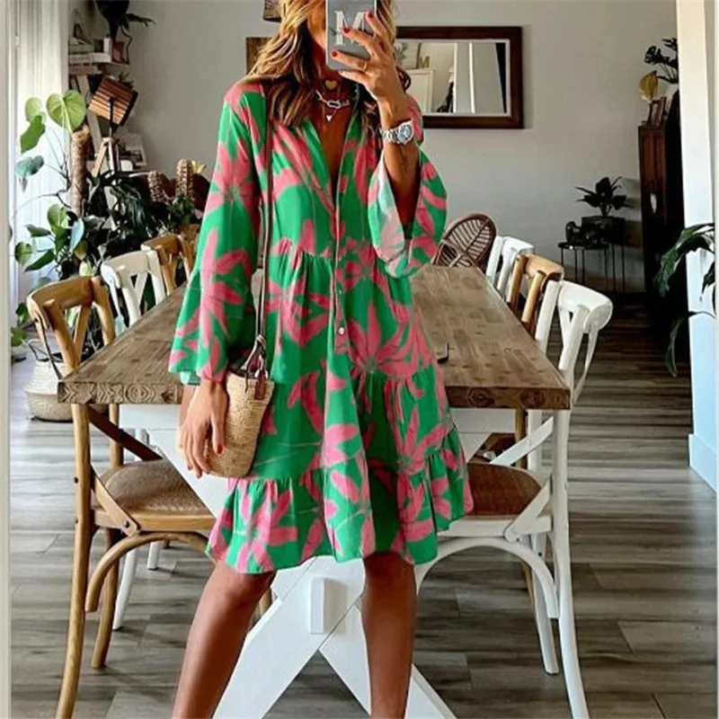 Flowers Dresses For Women Printing V Neck Button Up Dress Long Sleeve Loose Mid Length Dress Autumn Casual Pullover Dresses
Flowers Dresses For Women Printing V Neck Button Up Dress Long Sleeve Loose Mid Length Dress Autumn Casual Pullover Dresses