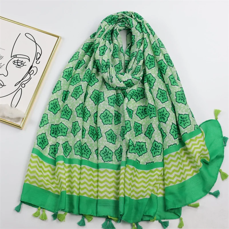 

Fashion Viscose Scarves Women Aztec Branch Floral Tassel Shawls And Wraps Pashmina Stole Bufandas Muslim Hijab Sjaal 180*90Cm