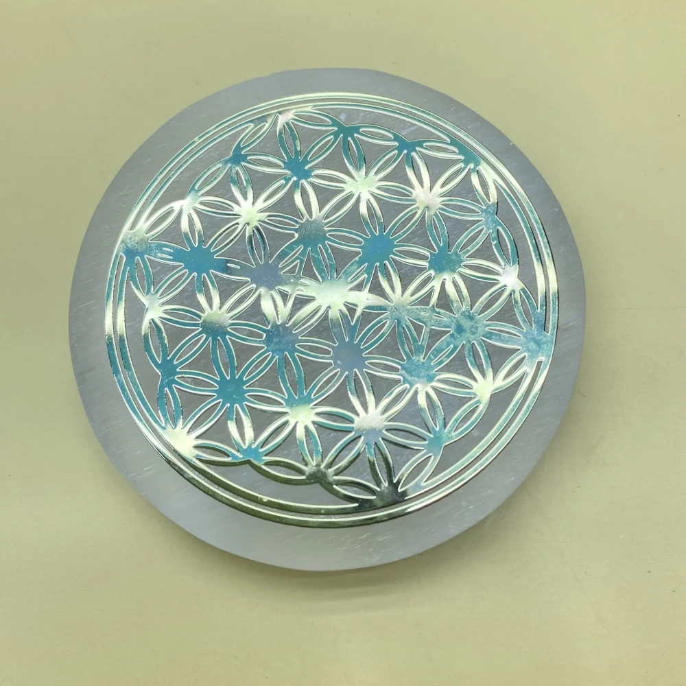 Natural Selenite Slice Slab White Gypsum 7 Chakras Flower of Life Charging Plate Yoga Meditation Fengshui Healing Crystal Gift Natural Selenite Slice Slab White Gypsum 7 Chakras Flower of Life Charging Plate Yoga Meditation Fengshui Healing Crystal Gift