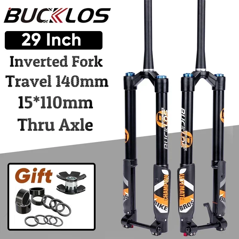 

BUCKLOS 29Inch Inverted Suspension Fork Travel 140mm 15*110mm Boost Downhill Bike Air Fork Thru Axle Disc Brake MTB Fork 26 27.5