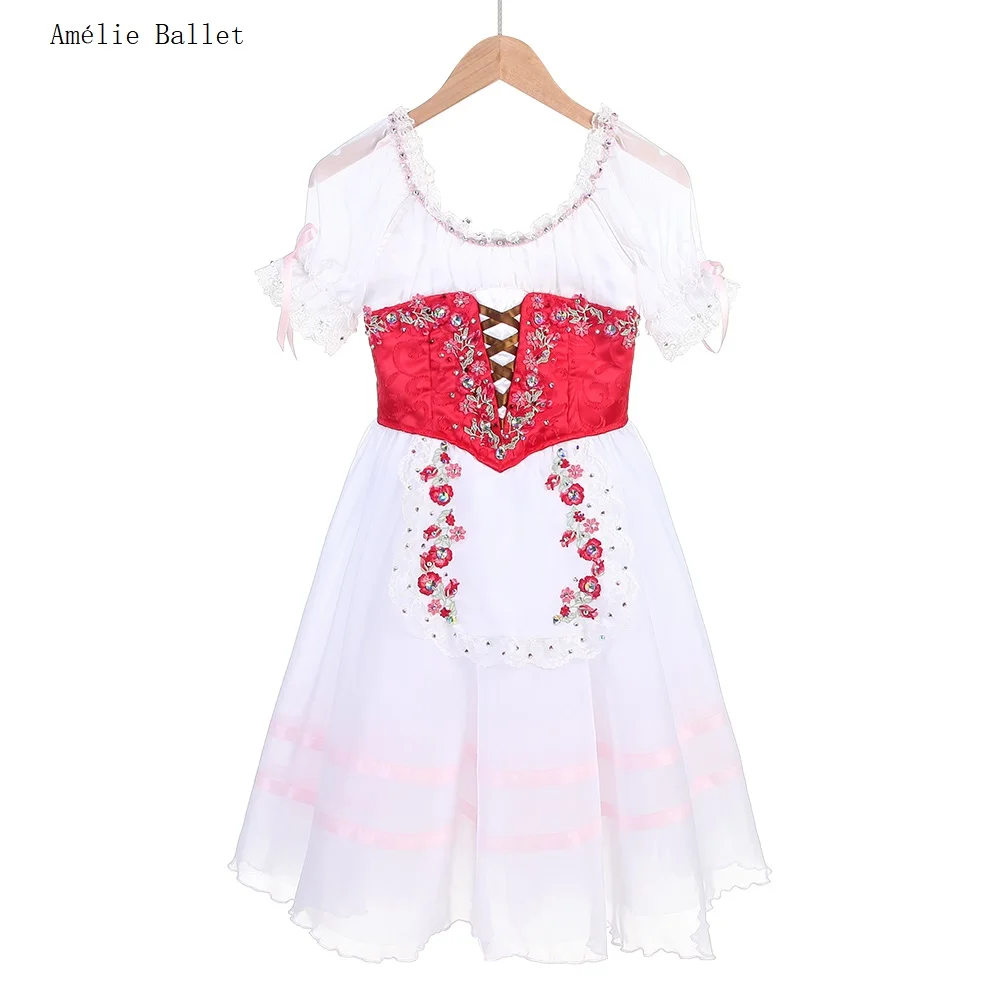 

B24026 Made -to-Order Short Sleeves Red Long Romantic Ballet Tutu for Coppelia Act 1 Solo Variation Swanilda