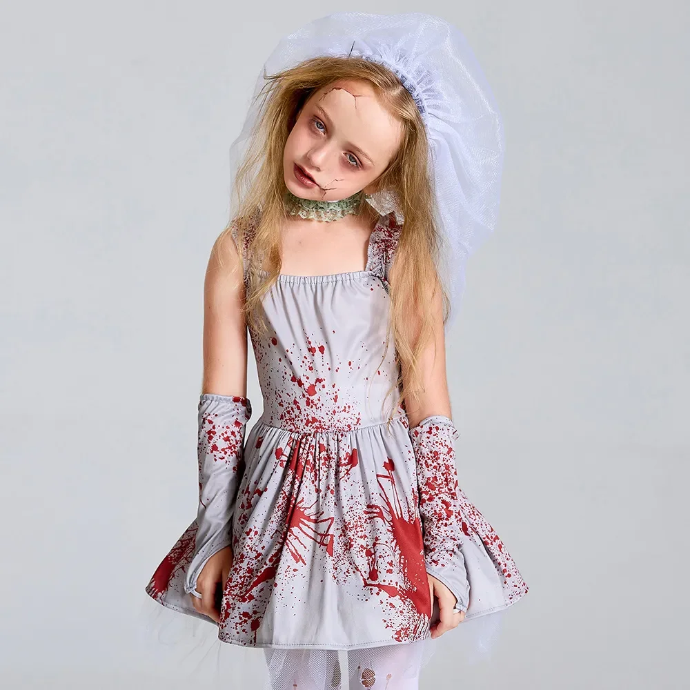 Halloween Corpse Bride Scary Girls Cosplay Costume Kids Children Bloody Walking Dead Zombie Carnival Party Role Play Dress Up
Halloween Corpse Bride Scary Girls Cosplay Costume Kids Children Bloody Walking Dead Zombie Carnival Party Role Play Dress Up