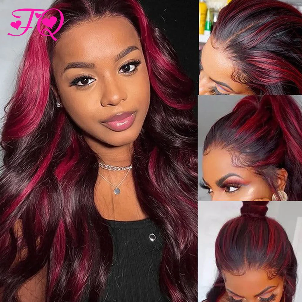 

99j Burgundy Highlight Lace Front Wigs Human Hair 13x6 Ombre Red 1B/99J Human Hair Wigs Body Wave Lace Frontal Wig Pre Plucked