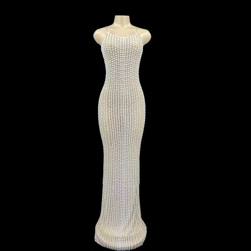 Rhinestone Sexy Mesh Pearls Long Dress Nightclub Birthday Stretch Costume
Rhinestone Sexy Mesh Pearls Long Dress Nightclub Birthday Stretch Costume